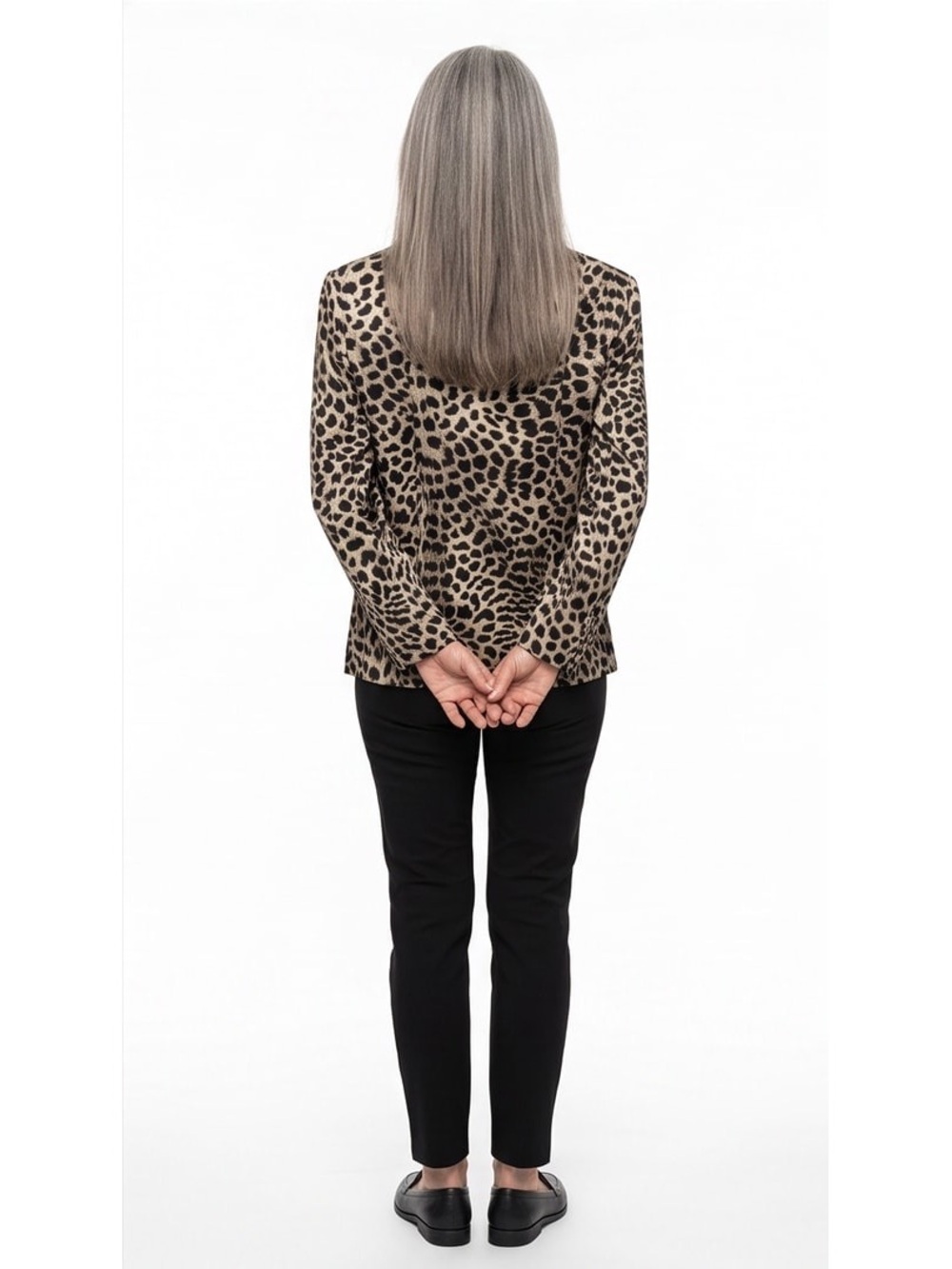 Vintage Carlisle Leopard-Print 100% Silk Blouse or Jacket Black & Gray Sz 8 - Picture 3 of 11
